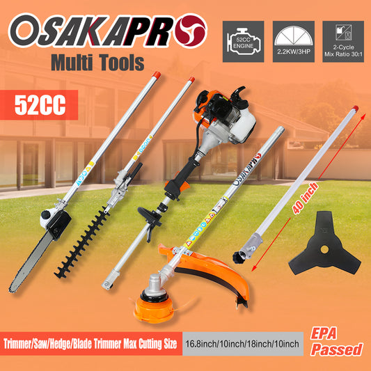 10 in 1 Multi-Functional Trimming Tool, 52CC 2-Cycle Garden Tool System with Gas Pole Saw, Hedge Trimmer, Grass Trimmer, and Brush Cutter EPA Compliant