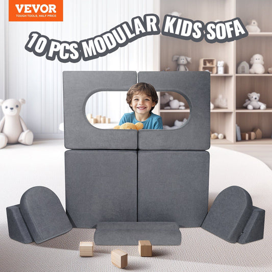 Kids Couch, 10Pcs Modular Kids Play Couch, Toddler Couch Sofa Bed