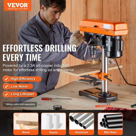 8 in Benchtop Drill Press Tabletop Drilling Machine 750-3200RPM Adjustable