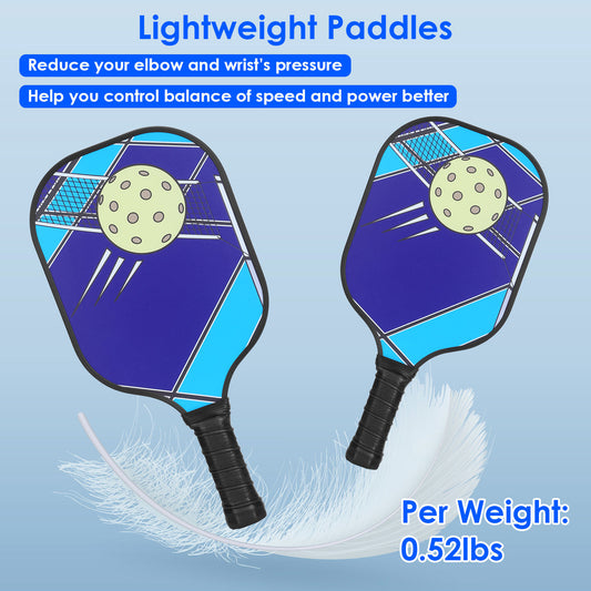Pickleball Set 2 Fiberglass Paddles 4 Outdoor Indoor Balls Portable Carry Bag 2 Cooling Towel Lightweight Ergonomic Grip