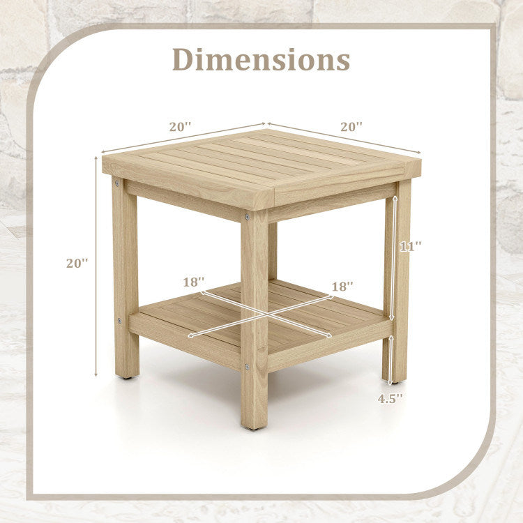 2-Tier Outdoor Side Table with Shelf for Porch Deck Garden