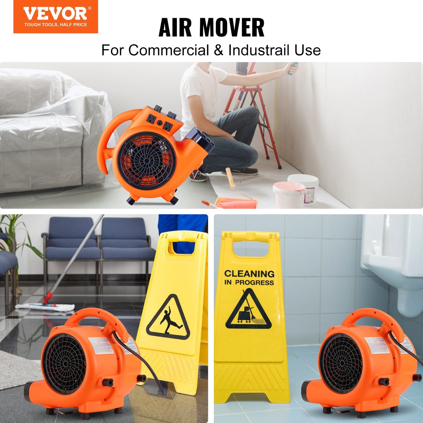 Floor Blower, 1/4 HP, 1000 CFM Air Mover for Drying and Cooling