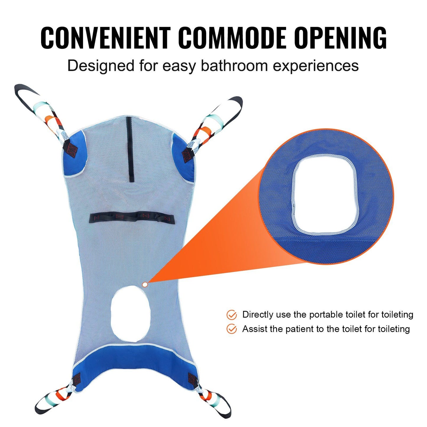 Full Body Patient Lift Sling with Commode Opening Medical Aid Sling L-Size, 147 x 105cm, 600LBS