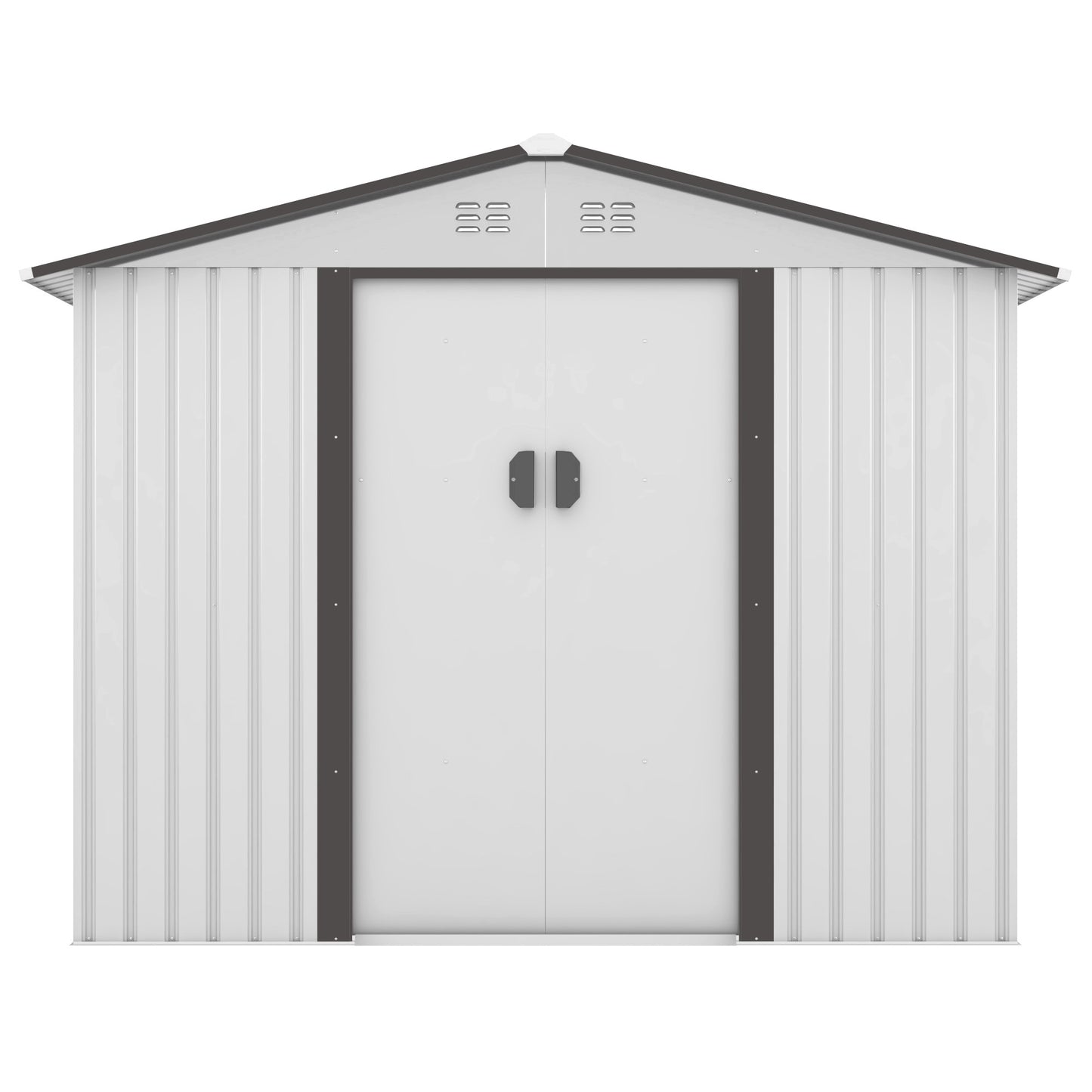 8' x 8' Outdoor Storage Shed, Metal Garden Shed with Double Sliding Doors, 4 Air Vents, Tool Storage House Shed for Yard, Patio, Lawn, White+Gray