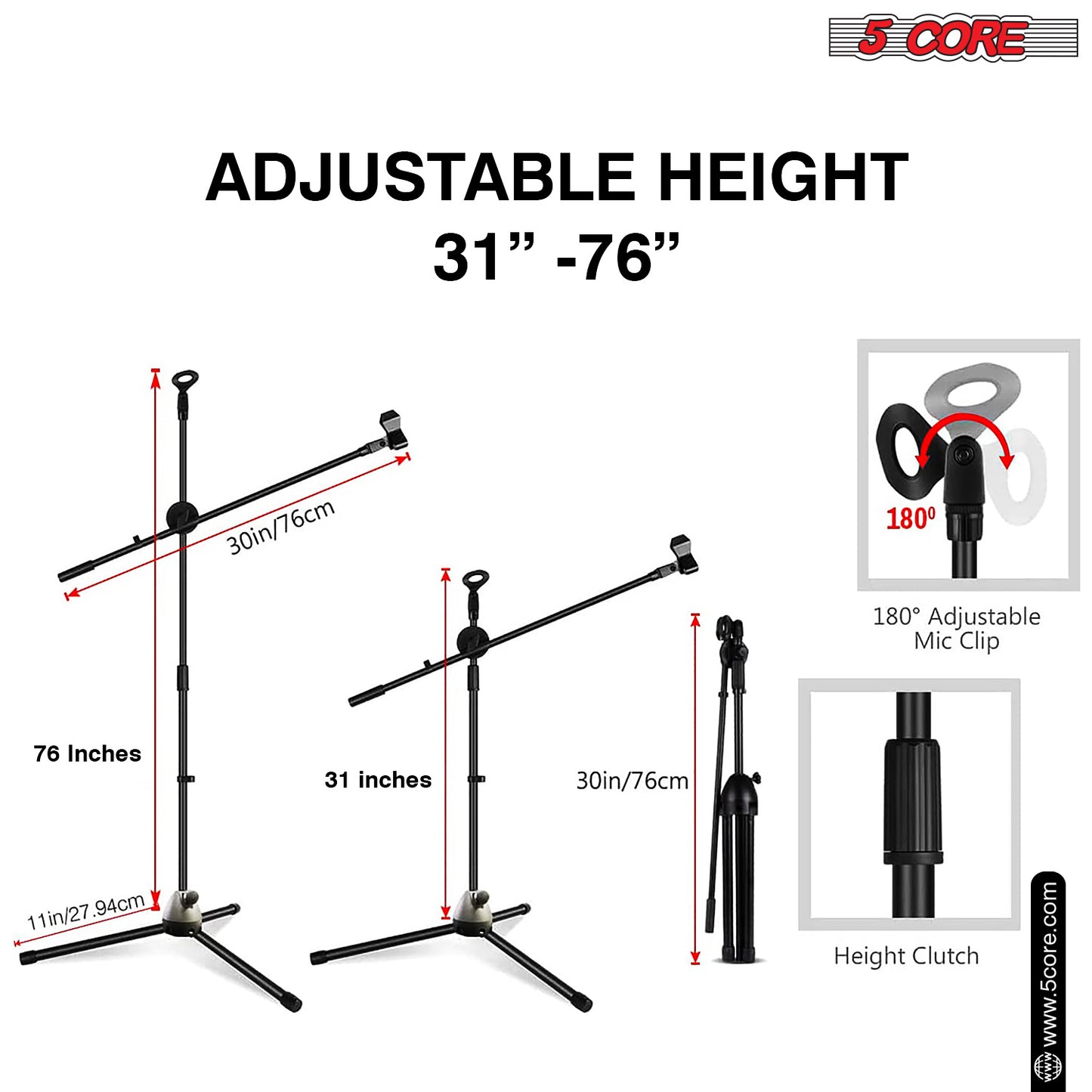 5 Core Tripod Mic Stand Heavy Duty Adjustable Floor Microphone