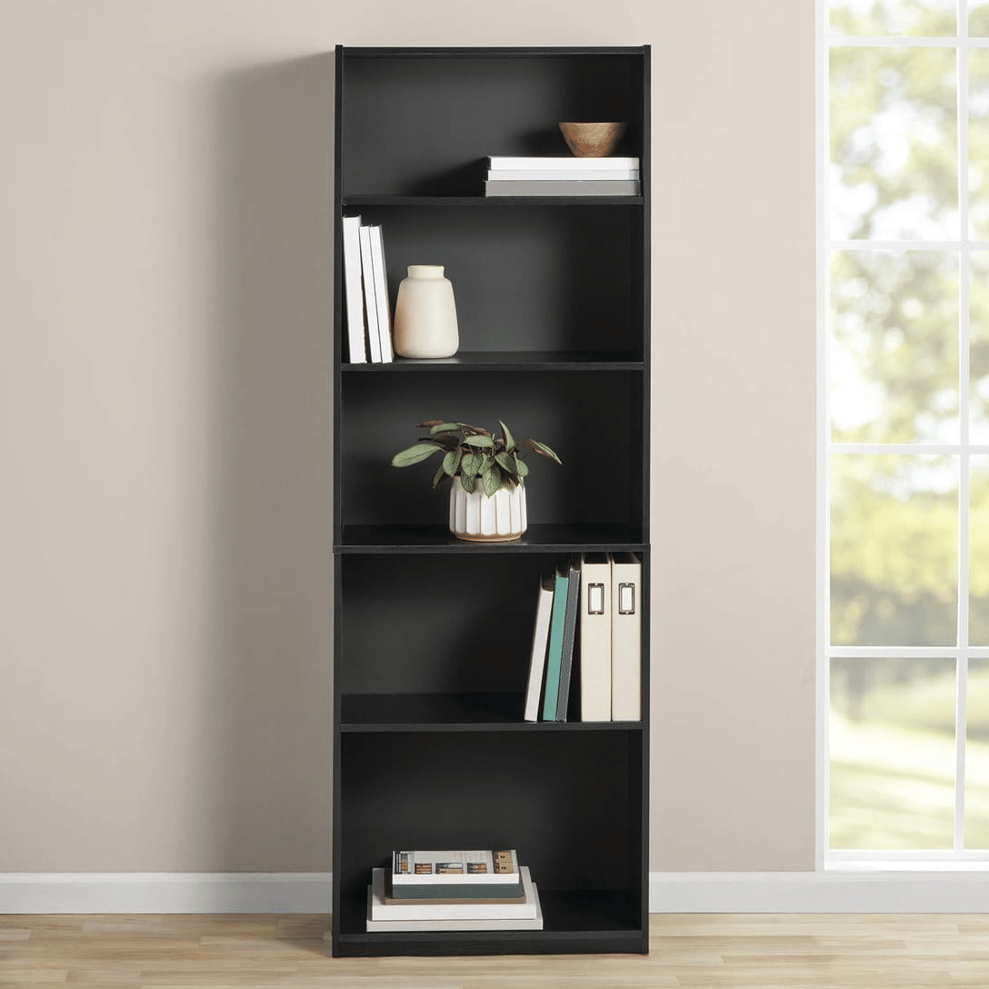 1 piece modern white wooden floor standing 5 tier bookshelf