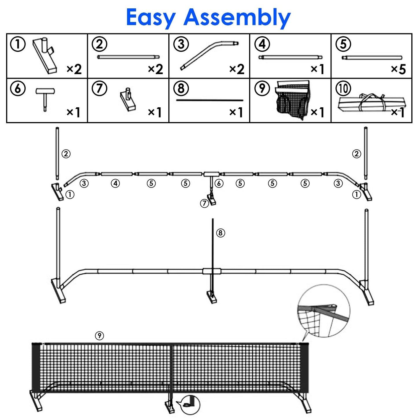 Portable Pickleball Net Set 22ft Regulation Size