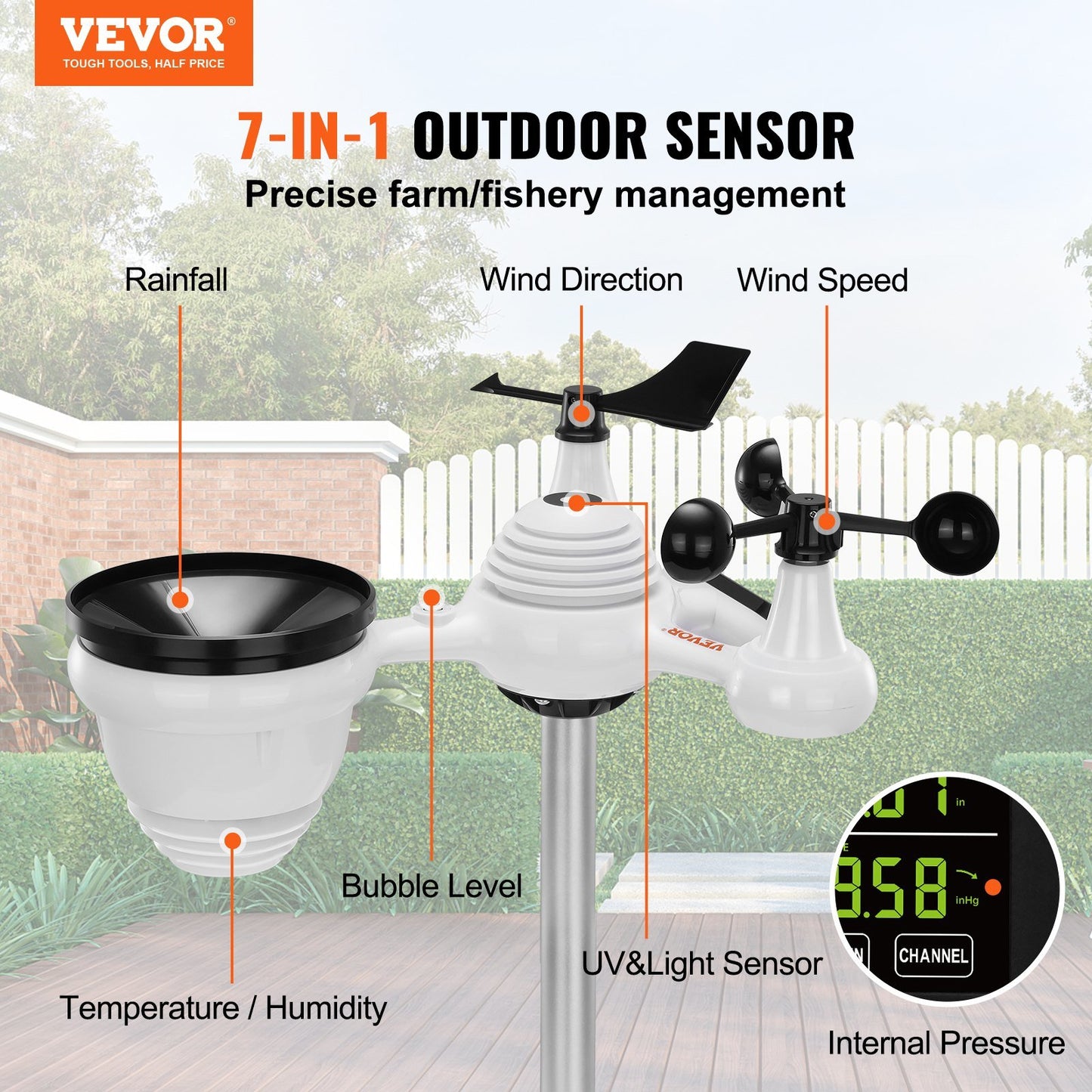 7-in-1 Wireless Weather Station, 7.5 in Large Color Display