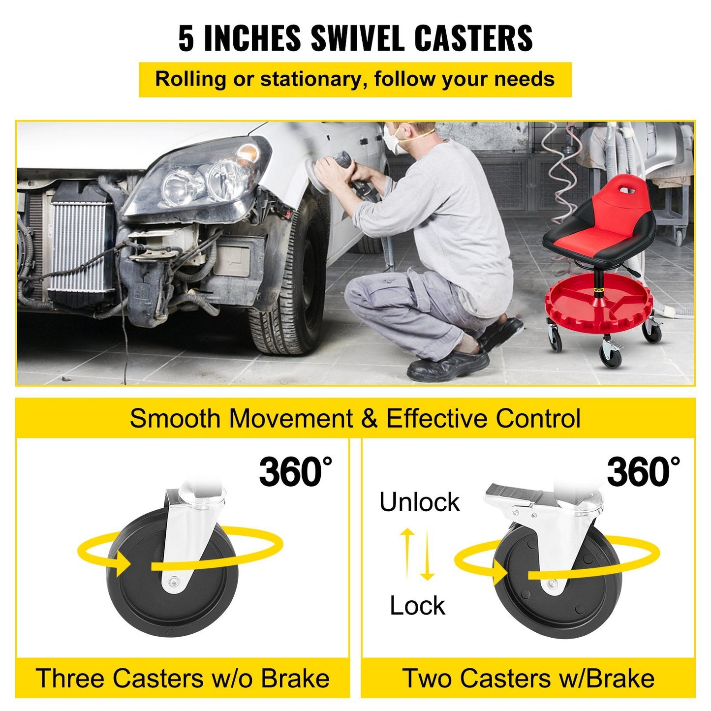 Rolling Garage Stool/ 300LBS Capacity