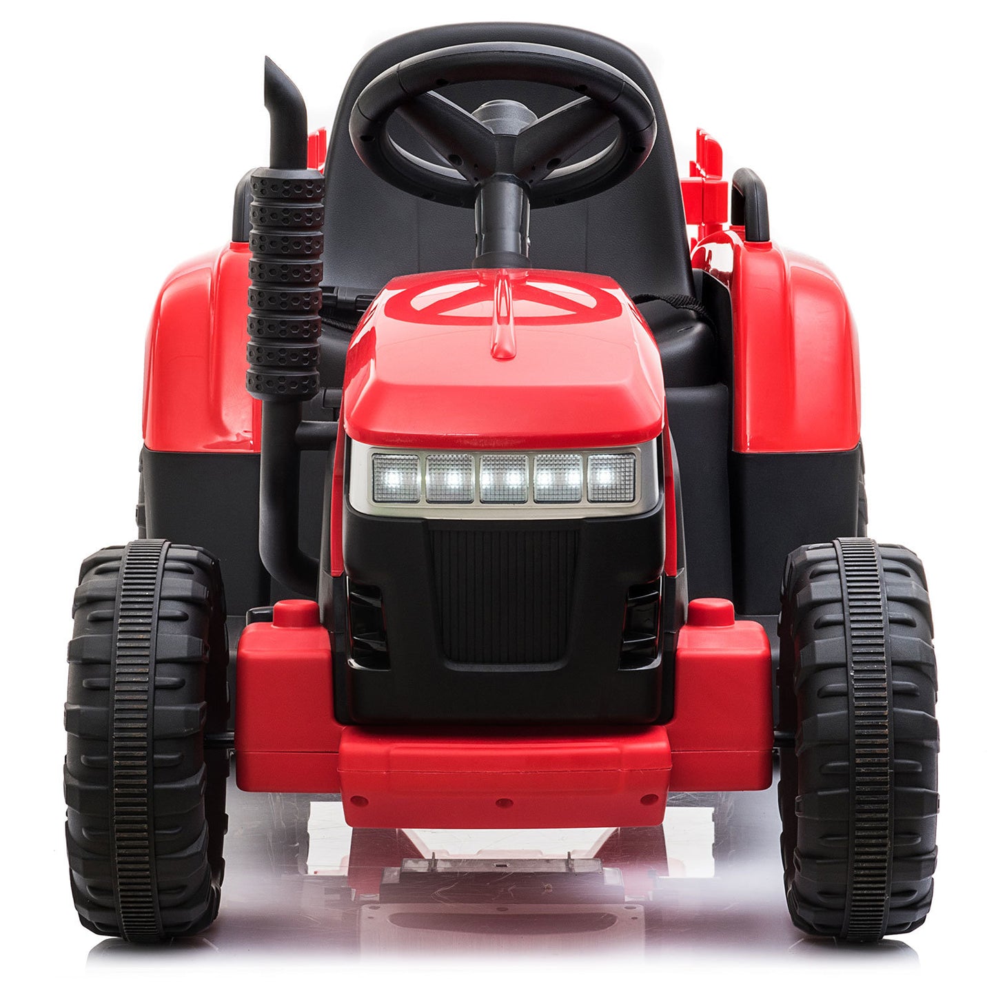 12V Kids Ride On Tractor with Trailer, Battery Powered Electric Car w/ Music, USB, Music, LED Lights, Vehicle Toy for 3 to 6 Ages, Red