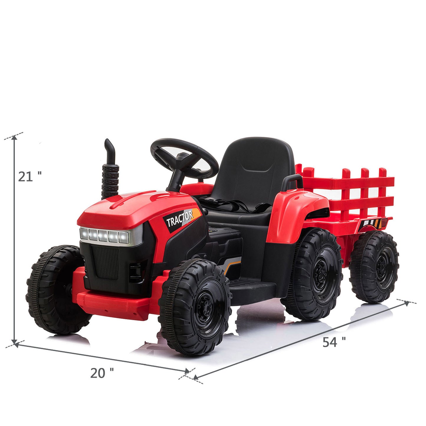 12V Kids Ride On Tractor with Trailer, Battery Powered Electric Car w/ Music, USB, Music, LED Lights, Vehicle Toy for 3 to 6 Ages, Red