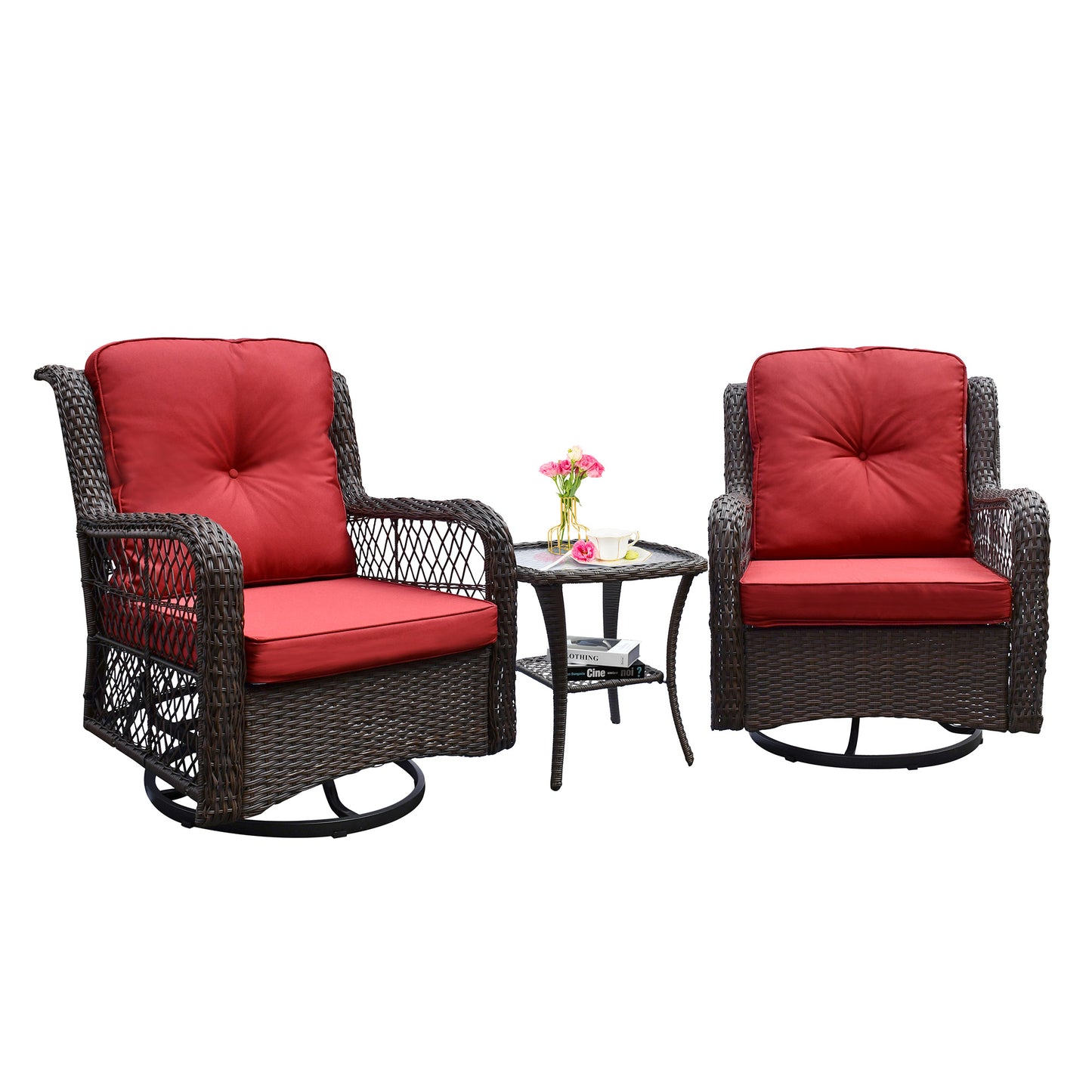 Outdoor Bistro Set 3 Pieces;  Outdoor Resin Wicker Swivel Rocker Patio Chair