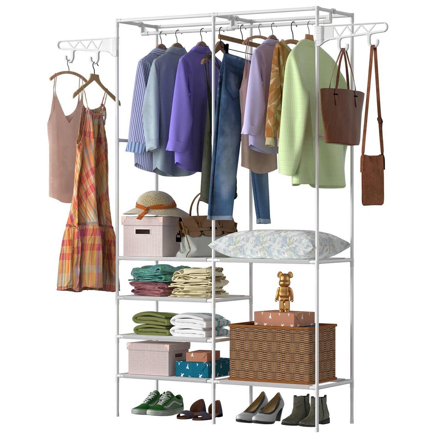 Metal Garment Rack Shoe Clothing Organizer