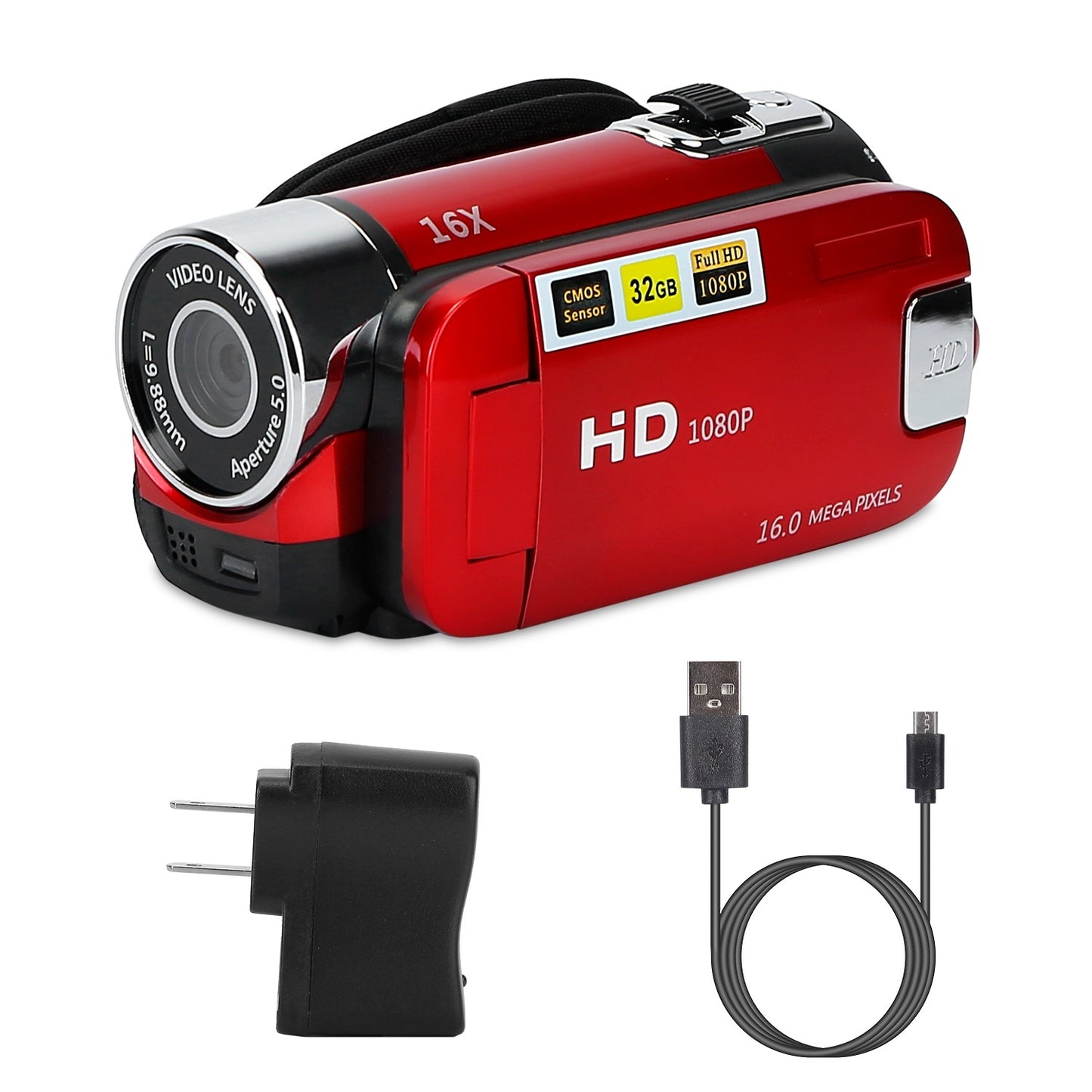 HD 1080P Digital Video Camcorder 2.7in 16X Zoom DV Camera 270° Rotation Rechargeable Kid Camera w/Fill Light Selfie