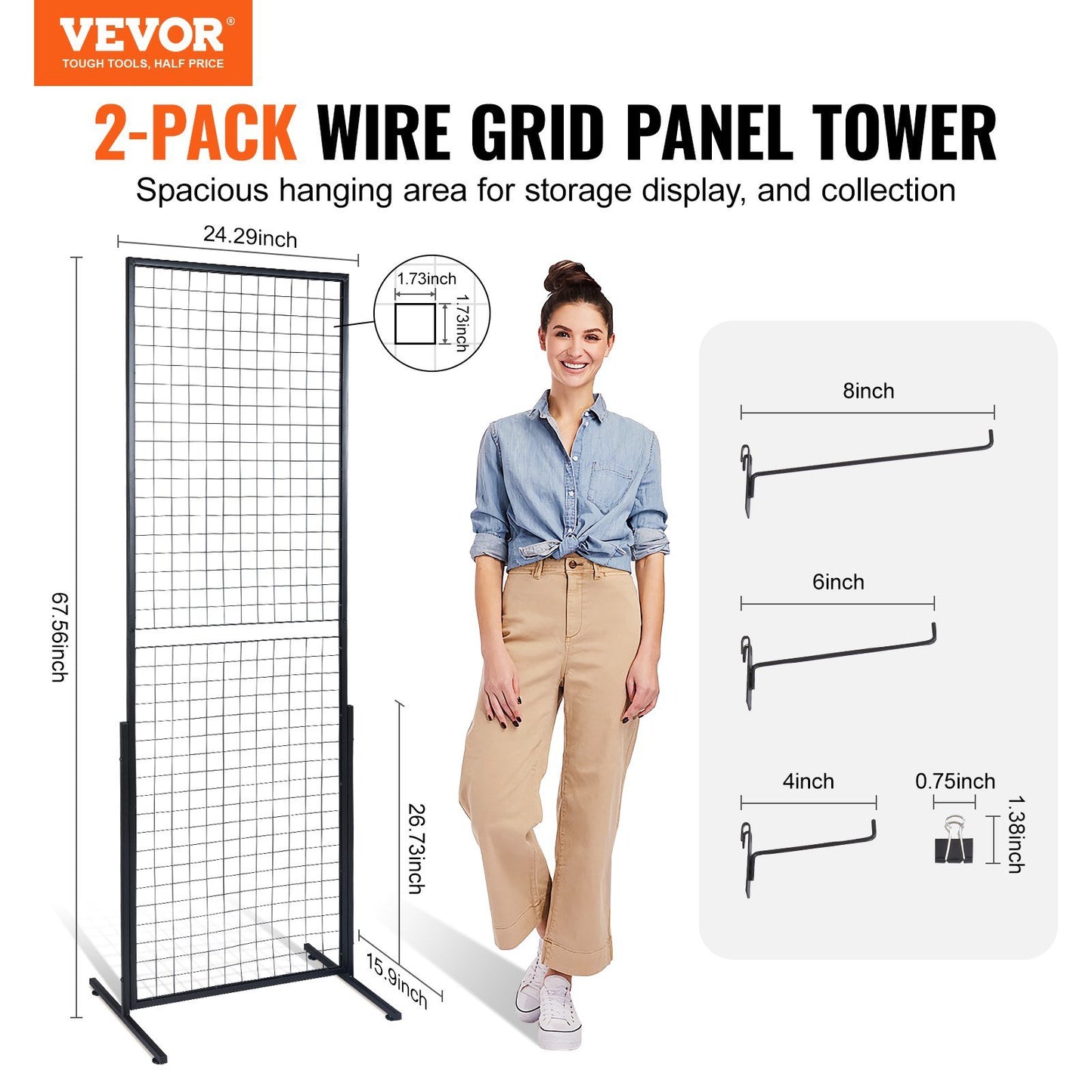 2' x 5.6' Grid Wall Panels Tower, 2 Packs Wire Gridwall Display Racks