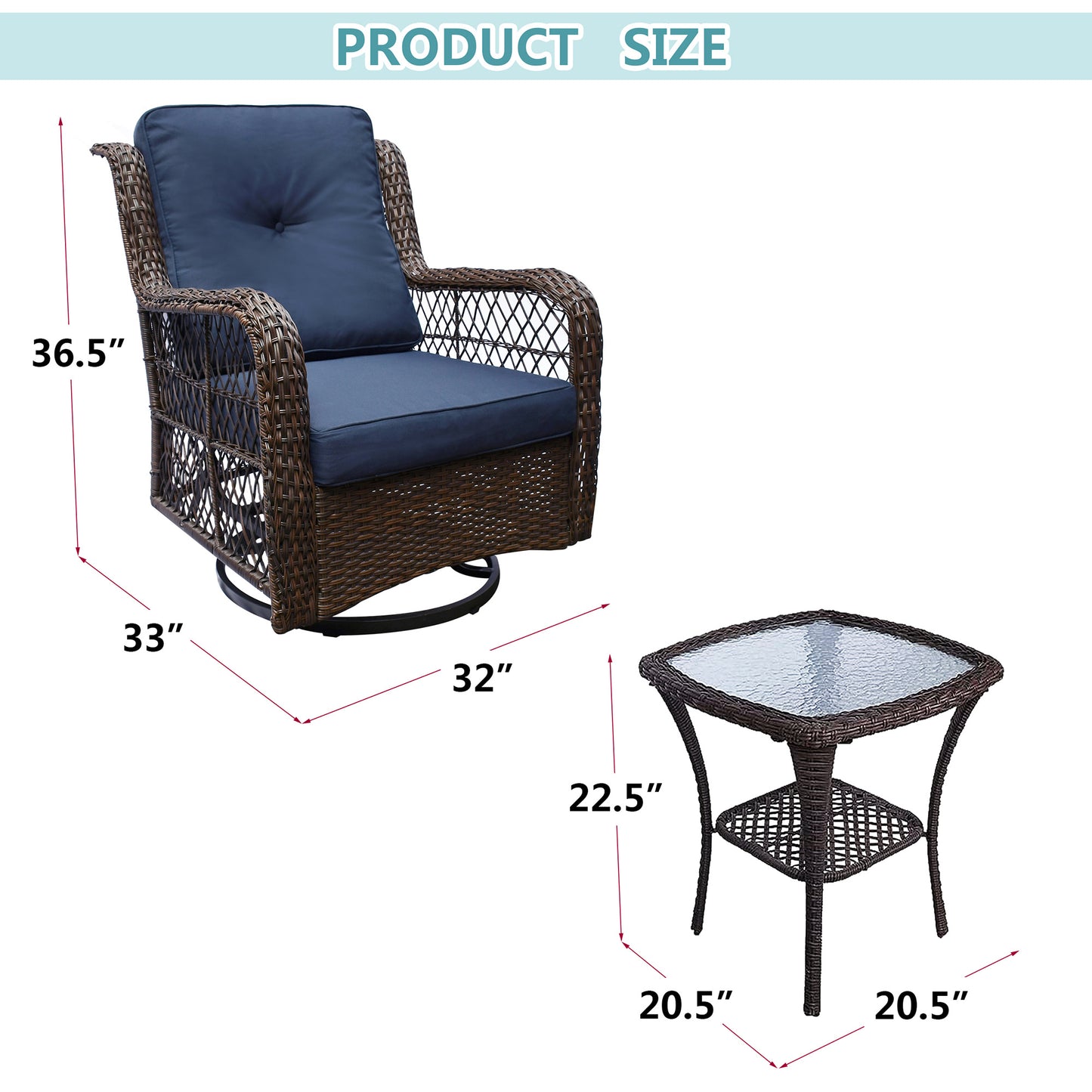 Outdoor Bistro Set 3 Pieces;  Outdoor Resin Wicker Swivel Rocker Patio Chair