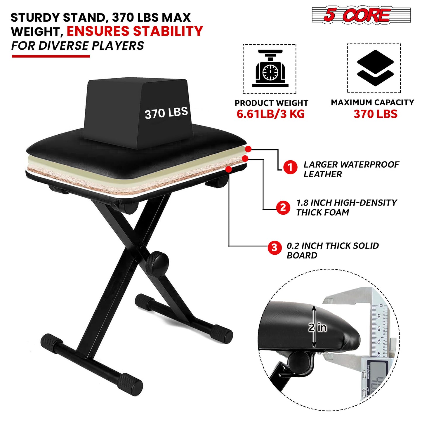 5 Core Keyboard Bench Pair X Style Piano Stool