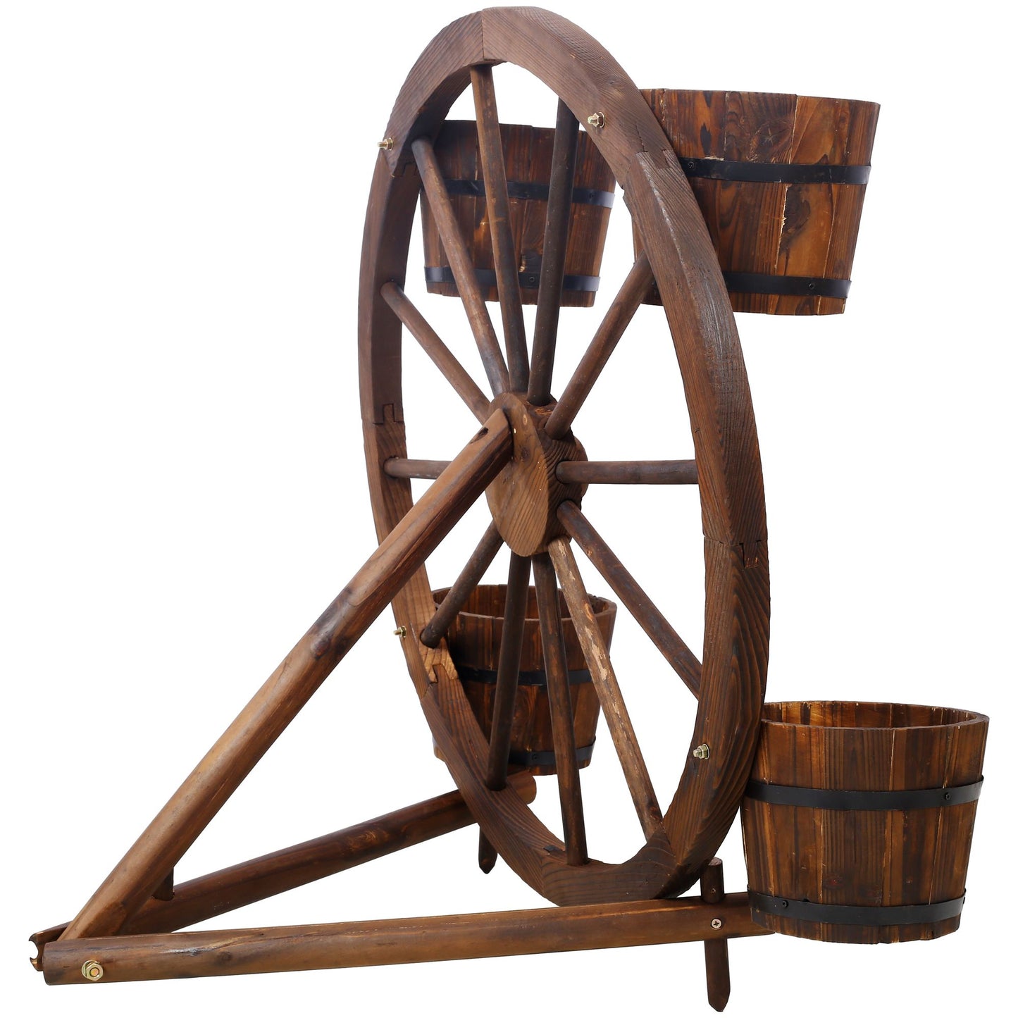 Wood wagon wheel barrel planter,Wagon Wheel Barrel Planter Display