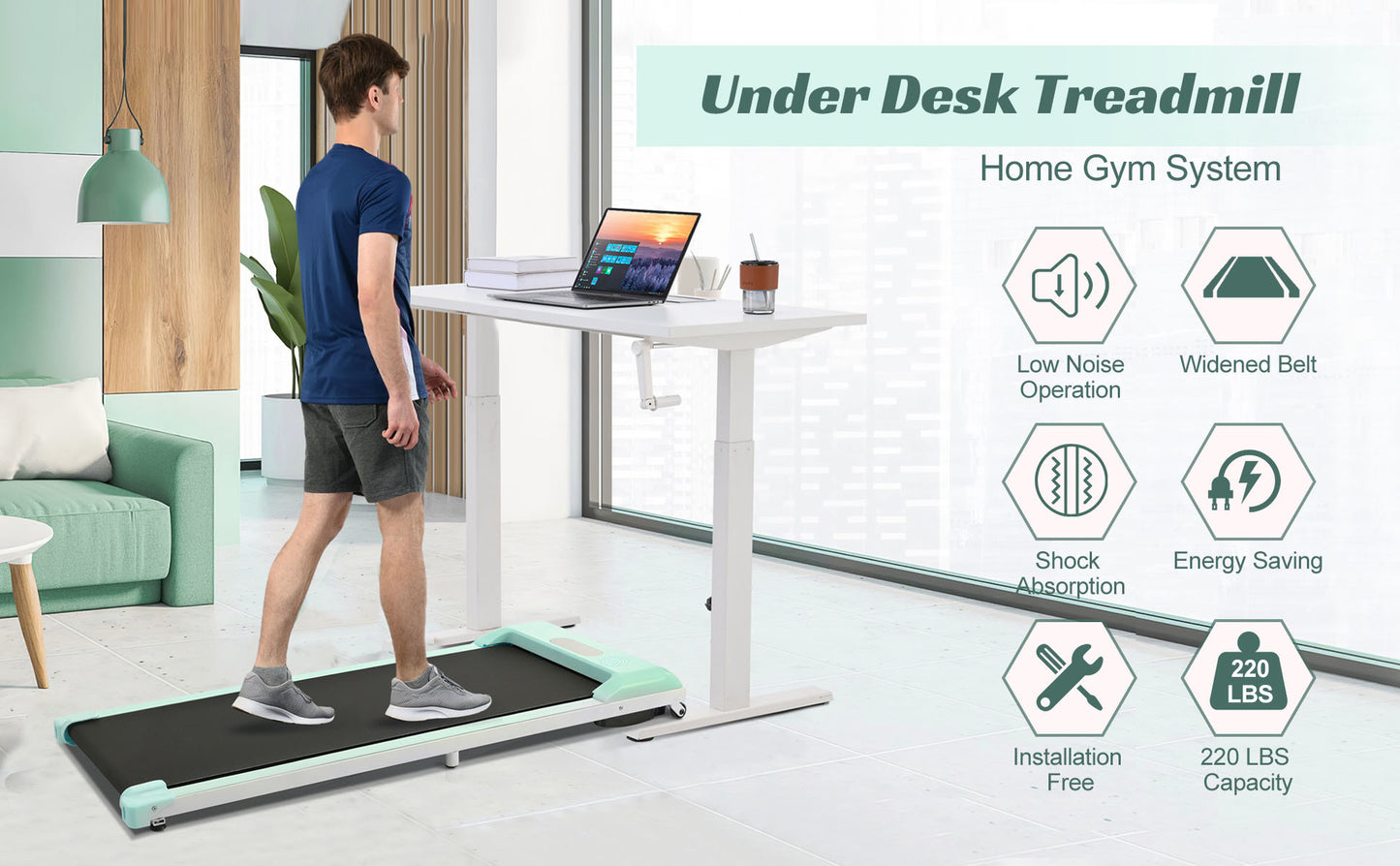 2 in 1 Under Desk Electric Treadmill 2.5HP, with Bluetooth APP and speaker, Remote Control, Display, Walking Jogging Running Machine Fitness Equipment for Home Gym Office