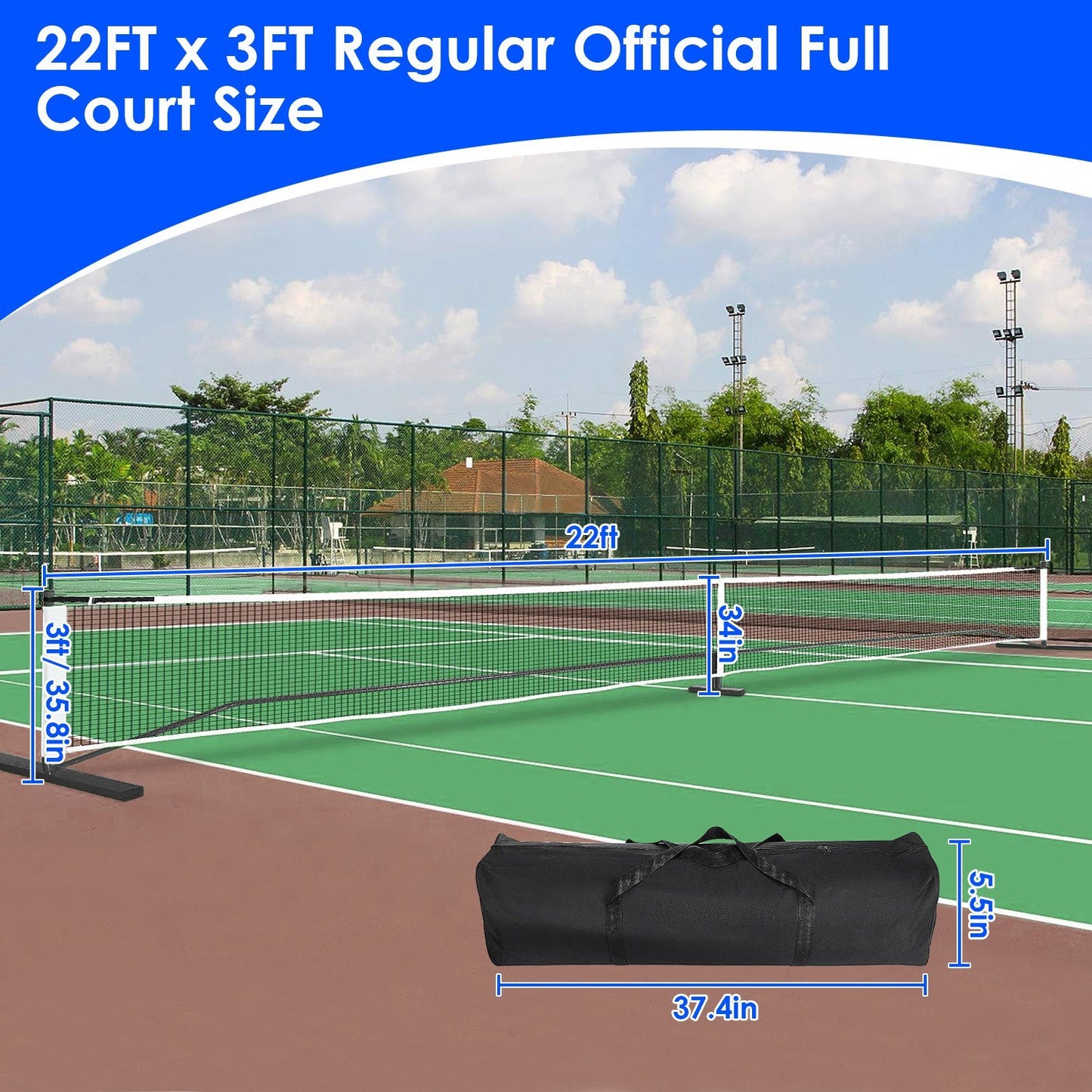 Portable Pickleball Net Set 22ft Regulation Size