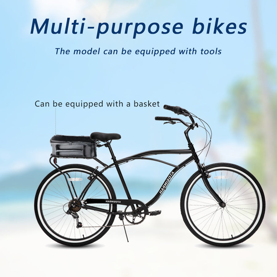 Multifunctional Adult Beach Cruiser Bike, 7-Speed Bike, Multi-Color, 26-Inch Wheels, Men's and Women's