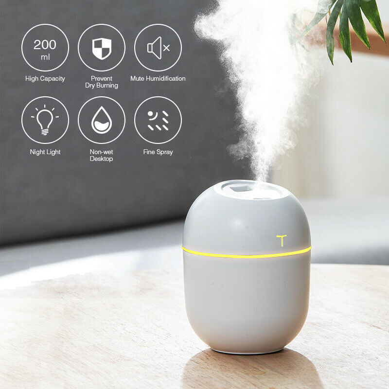 Air Humidifier Mini Ultrasonic USB Essential Oil Diffuser Car Purifier Aroma Anion Mist Maker for Home Car with LED Night Lamp