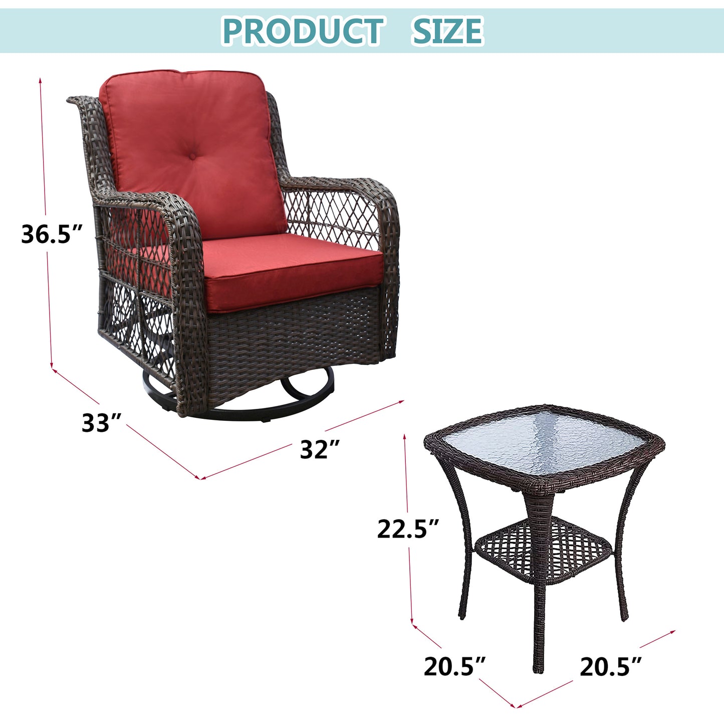 Outdoor Bistro Set 3 Pieces;  Outdoor Resin Wicker Swivel Rocker Patio Chair