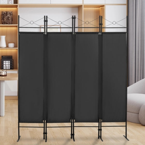 4-Panel Metal Folding Room Divider, 5.94Ft Freestanding Room Screen Partition Privacy Display for Bedroom, Living Room, Office