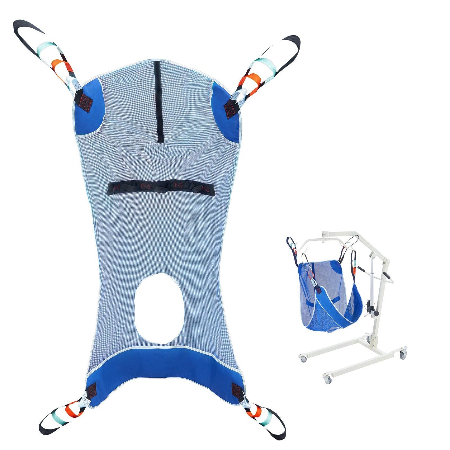 Full Body Patient Lift Sling with Commode Opening Medical Aid Sling L-Size, 147 x 105cm, 600LBS