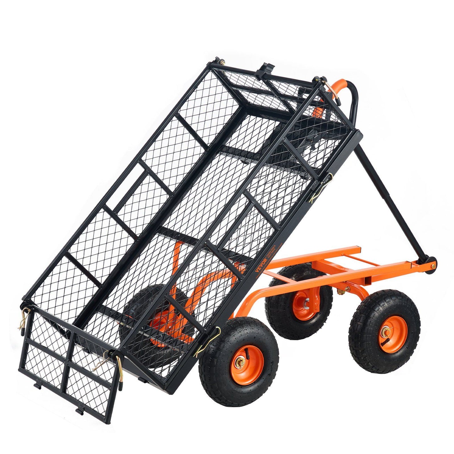 Dump Cart, Metal Garden Dump Cart with Easy to Assemble Frame