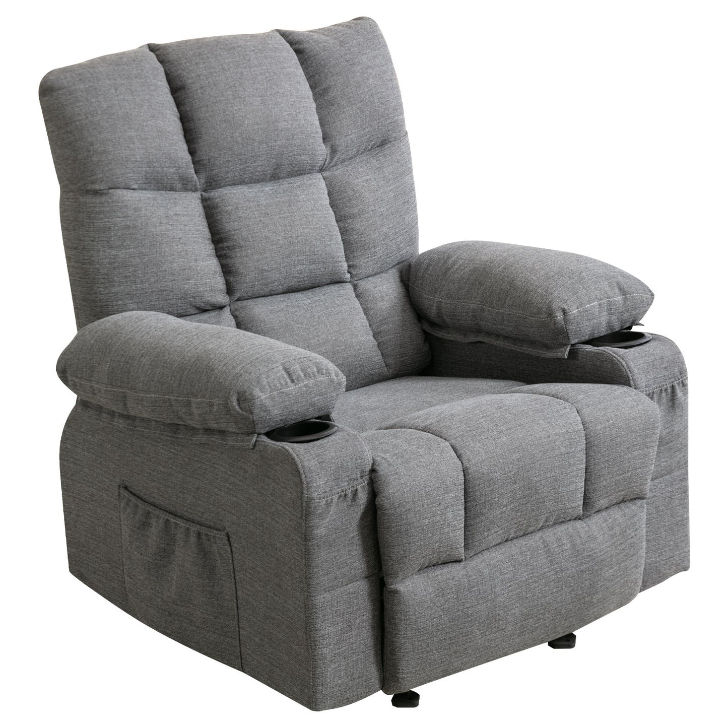 Recliner Chair Massage Heating sofa with USB and side pocket 2 Cup Holders (Grey)