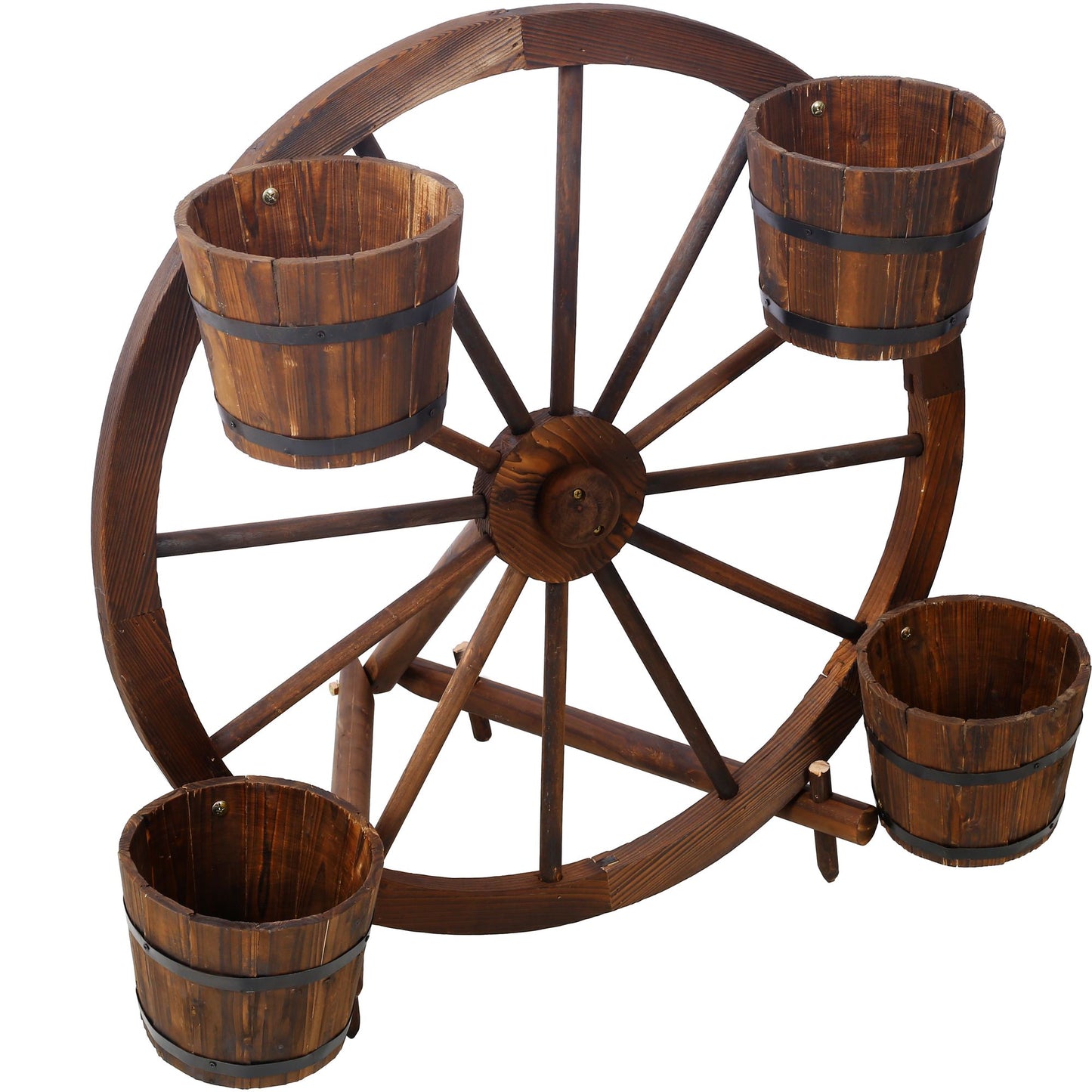 Wood wagon wheel barrel planter,Wagon Wheel Barrel Planter Display