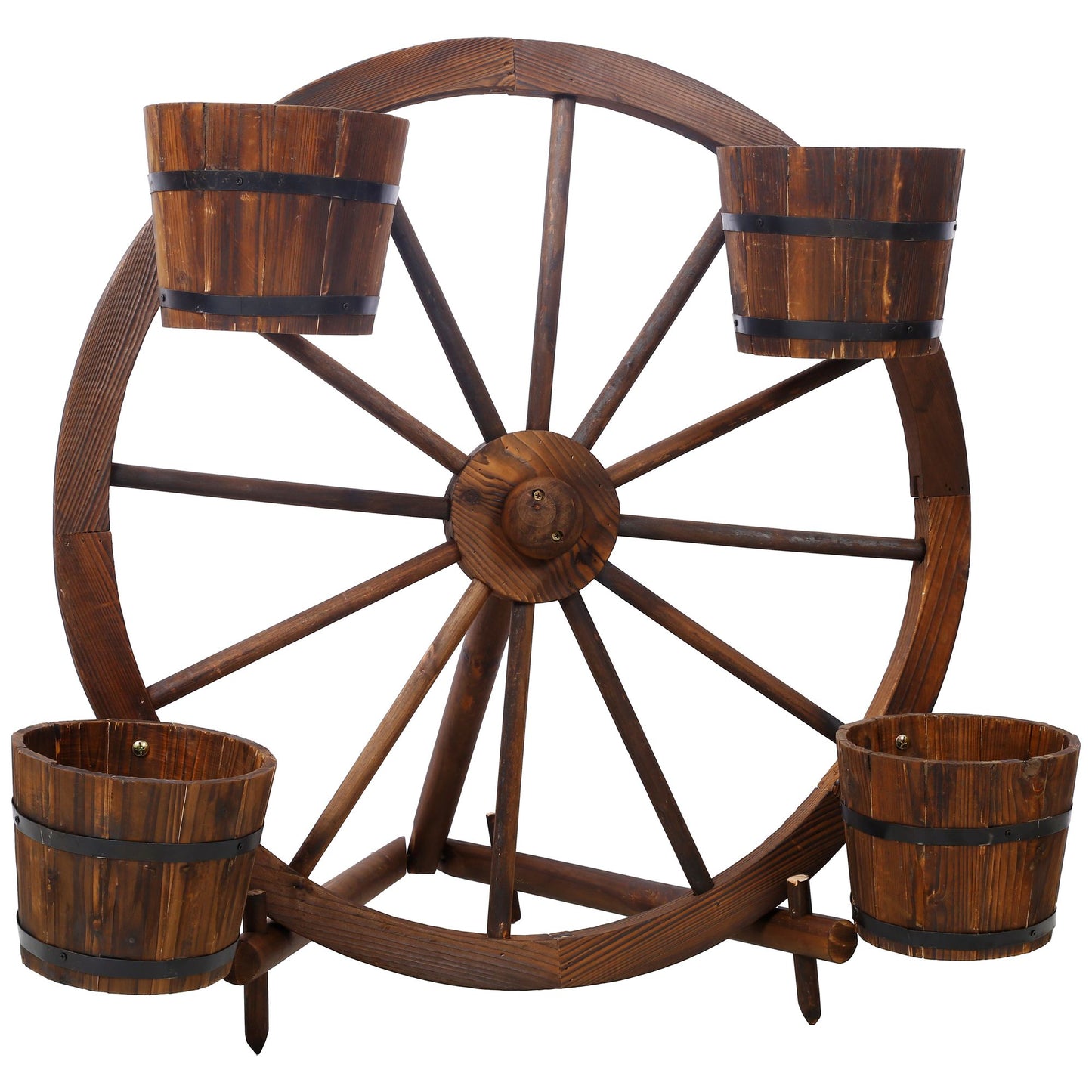 Wood wagon wheel barrel planter,Wagon Wheel Barrel Planter Display