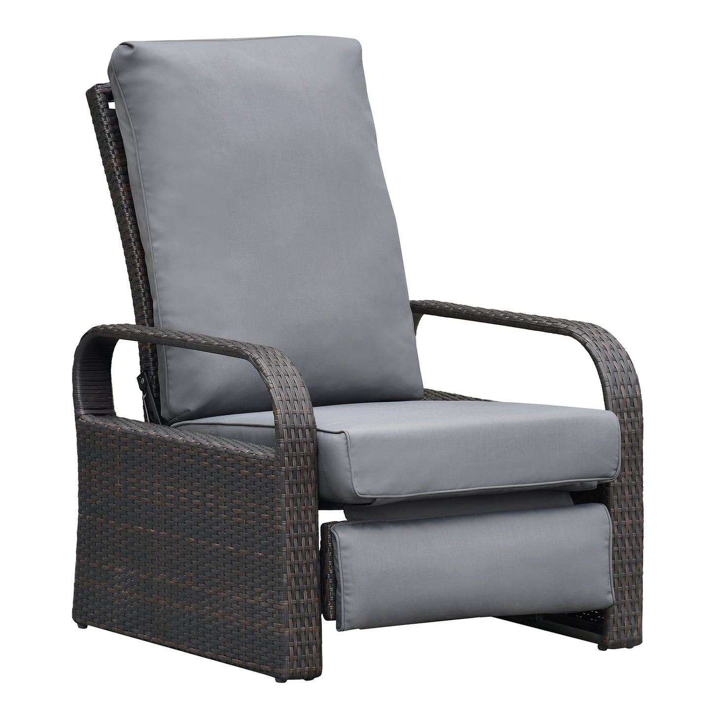 Outdoor Recliner Chair;  Automatic Adjustable Wicker Lounge Recliner Chair with 5.12'' Thicken Cushion