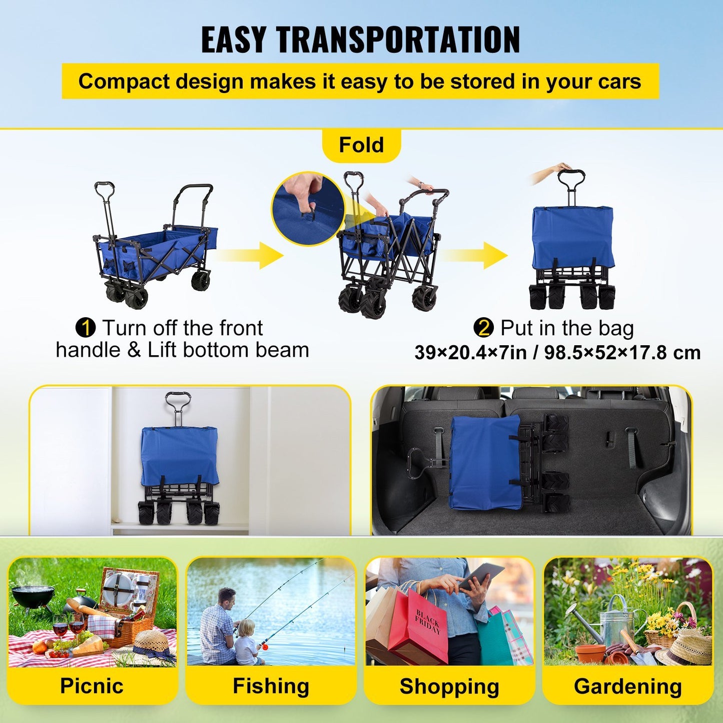 Extra Large Collapsible Garden Cart with Removable Canopy