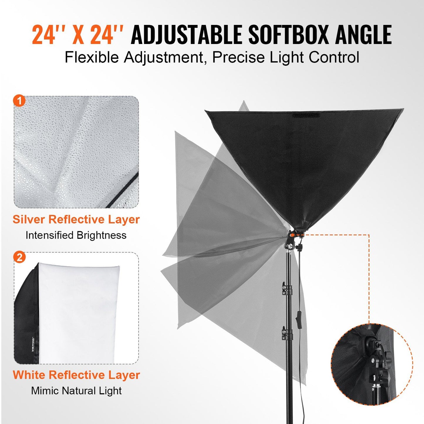 Softbox Lighting Kit 24 in x 24 in 30W 5500K LED Bulbs Adjustable Stand