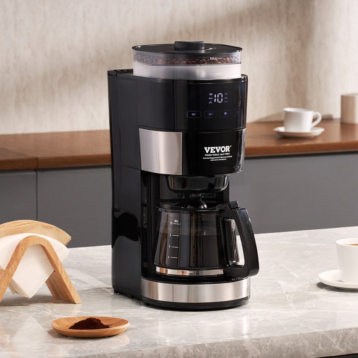 10-Cup Coffee Maker Drip Coffee Machine with 3 Brew Strength Control