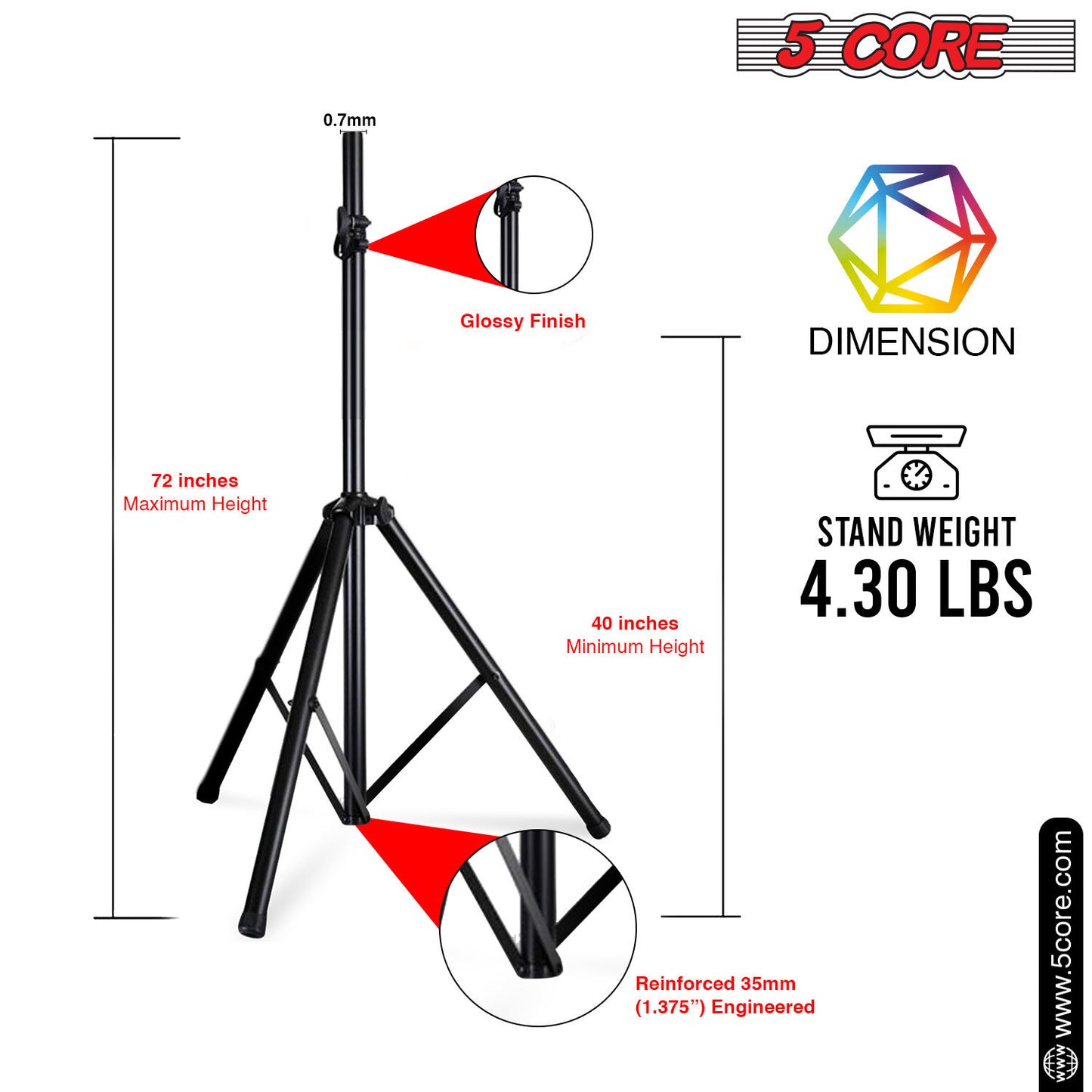 5 Core Speaker Stand Tripod Floor