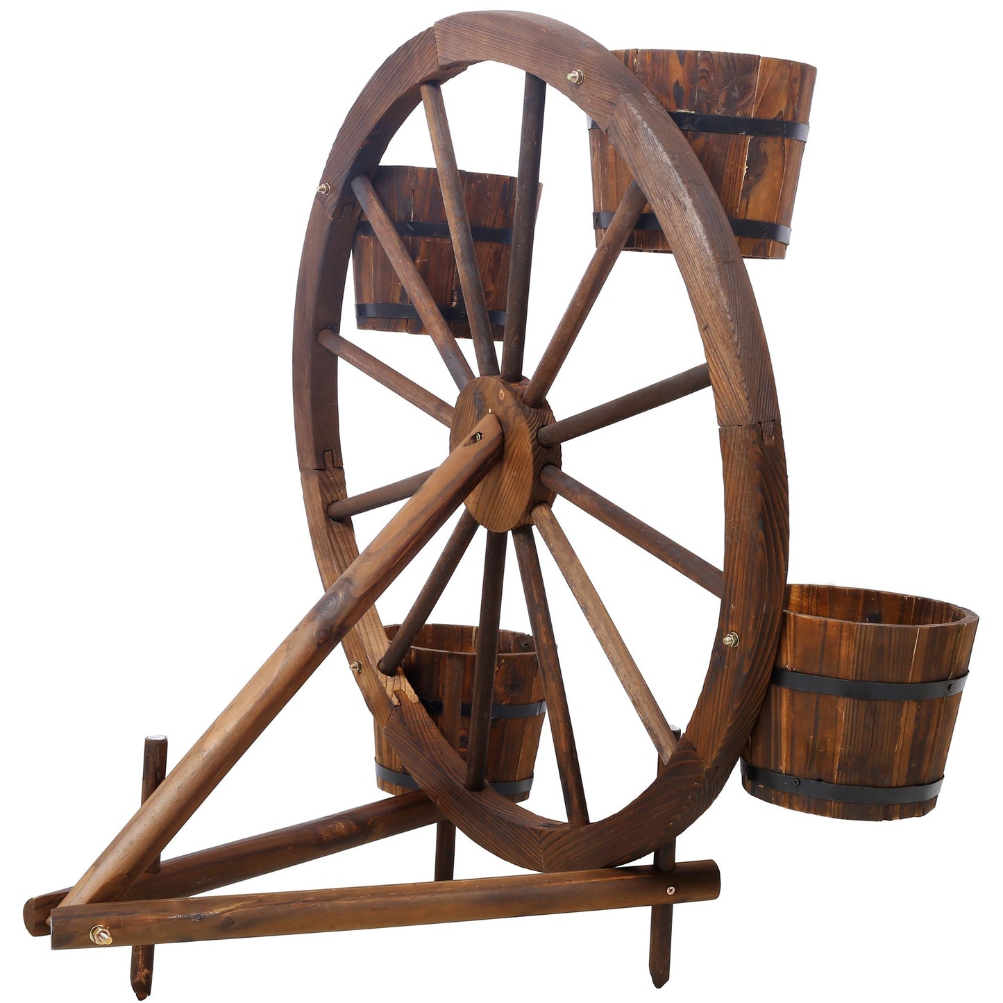 Wood wagon wheel barrel planter,Wagon Wheel Barrel Planter Display