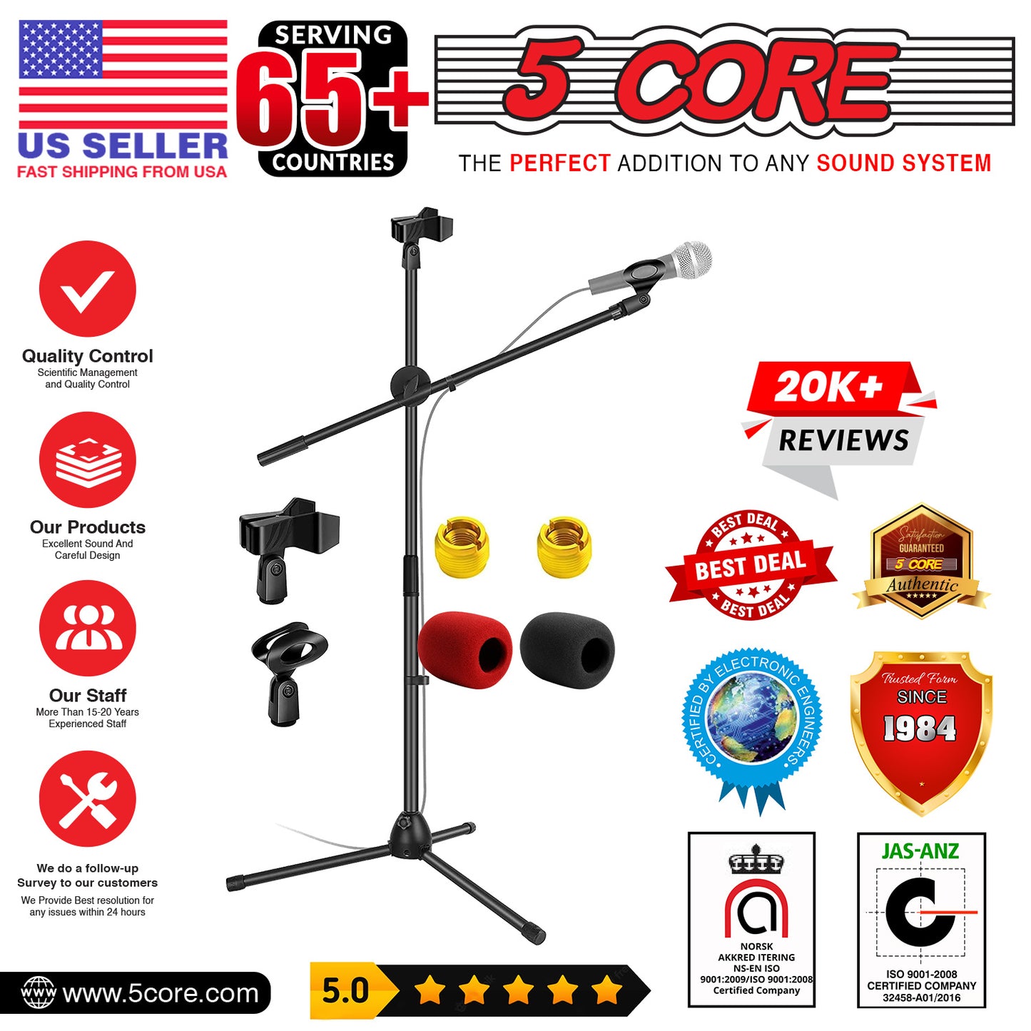 5 Core Tripod Mic Stand Heavy Duty Adjustable Floor Microphone