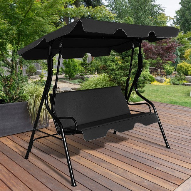 3 Seat Outdoor Patio Canopy Swing with Cushioned Steel Frame