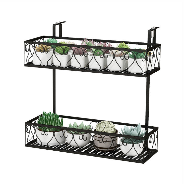 Flower Pot Holder with Adjustable Hooks and 2 Planter Baskets