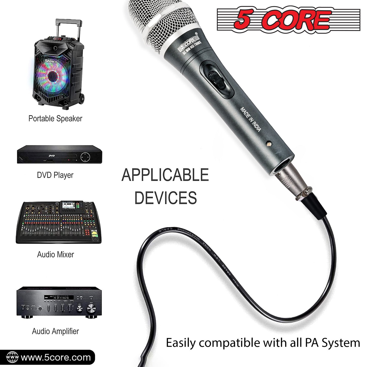 5 Core Mic Karaoke Dynamic Handheld XLR Microphone