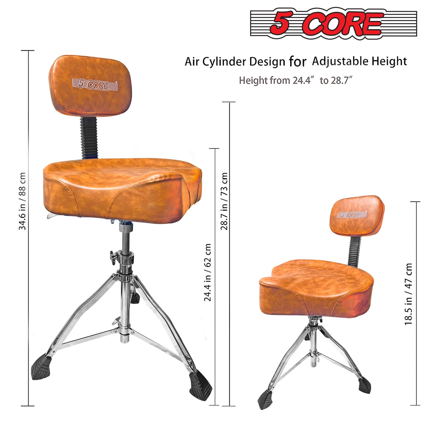 5 Core Drum Throne with Backrest Brown Thick Padded Saddle