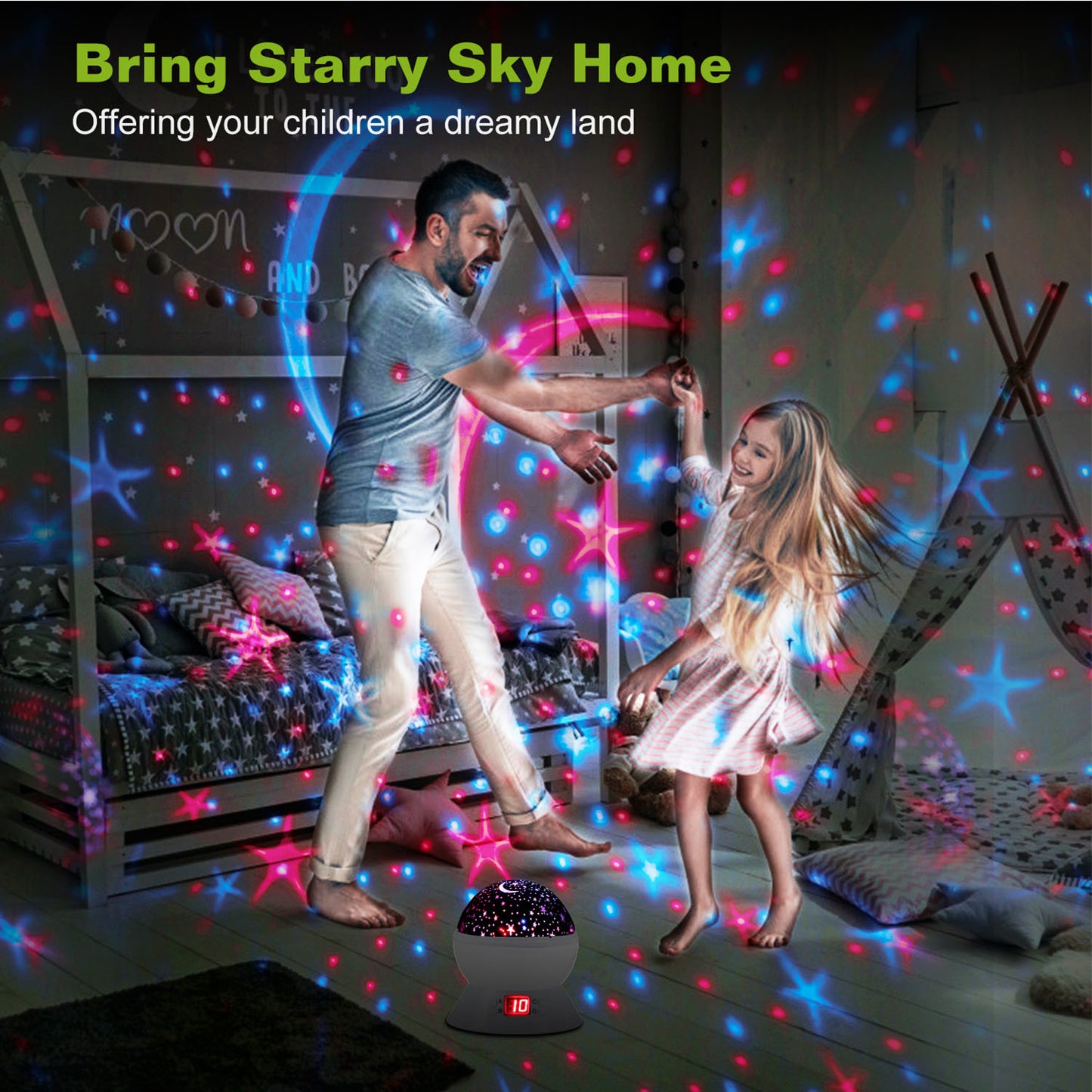 LED Projector Lamp Kids Night Light Star Moon Projection Night Lamp 360 Degree Rotation Timer