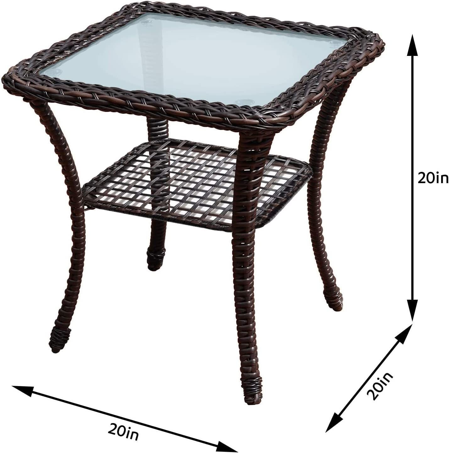 Outdoor Side Table;  Indoor Outdoor Glass Top Wicker Coffee Bistro Table