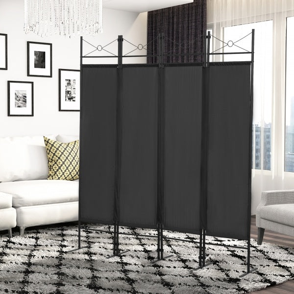 4-Panel Metal Folding Room Divider, 5.94Ft Freestanding Room Screen Partition Privacy Display for Bedroom, Living Room, Office