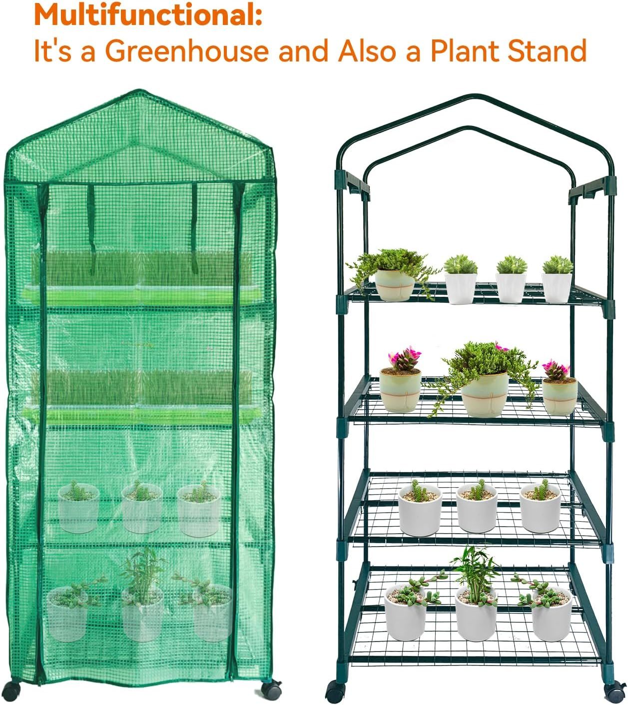 Mini Greenhouse,4 Tier Small Portable Greenhouses Kit with Caster Wheels