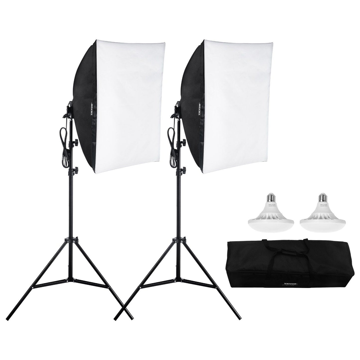 Softbox Lighting Kit 24 in x 24 in 30W 5500K LED Bulbs Adjustable Stand