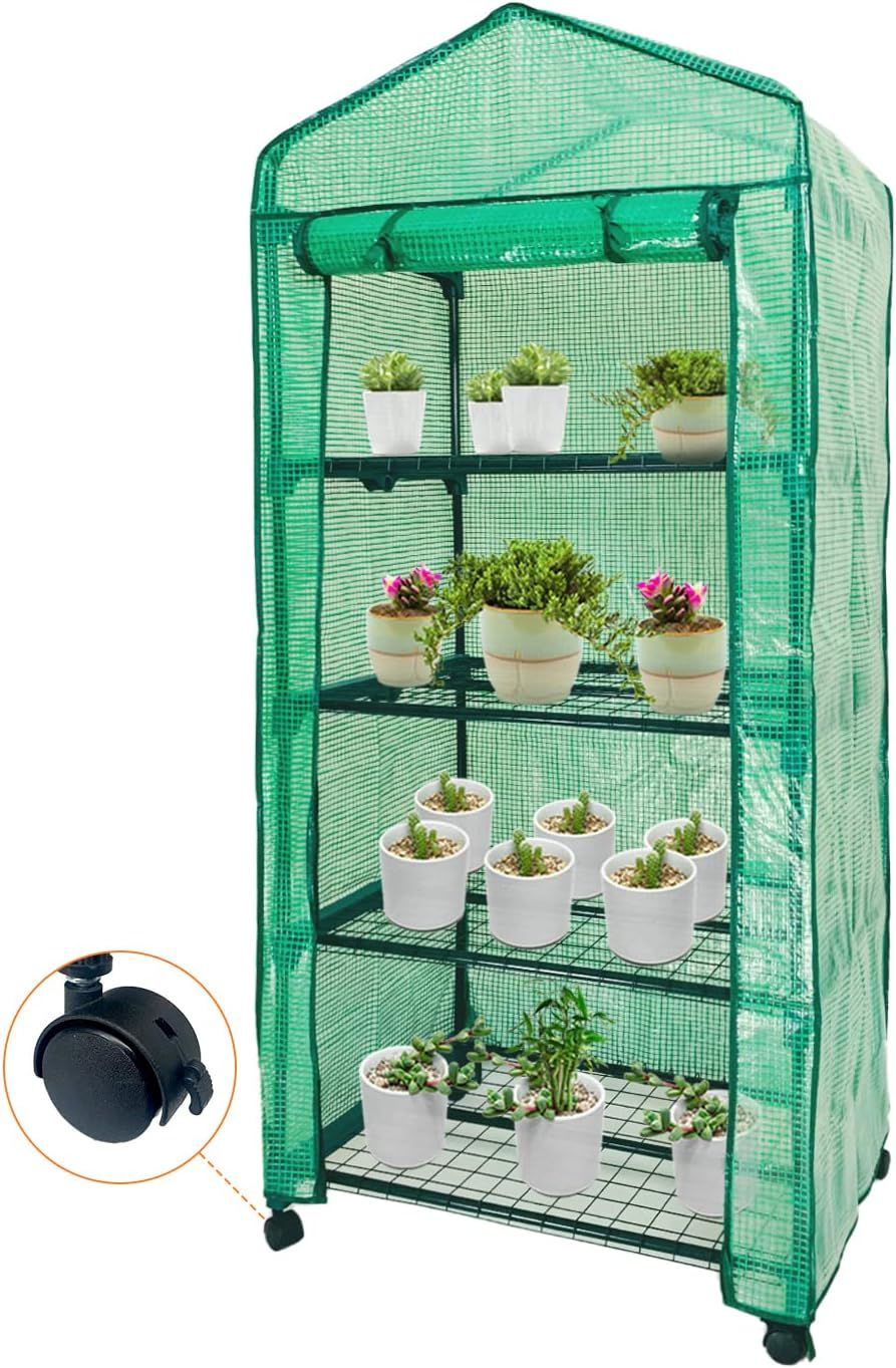 Mini Greenhouse,4 Tier Small Portable Greenhouses Kit with Caster Wheels